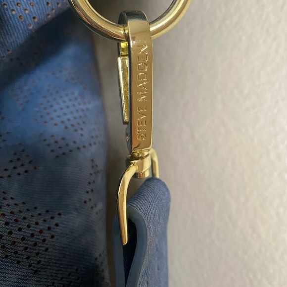 Steve Madden Large Blue Purse Gold Studded Tote Shoulder Bag NWOT - Picture 4 of 11